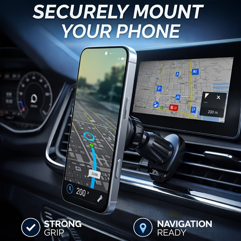 One Heavy Duty Car Phone Holder with Metal Hook - Universal Fit for All Vehicles, Air Vent Mount, Adjustable Holder, Non-Slip Surface, Universal Car Phone Holder, Anti-Shake Positioning Navigation Bracket, Fits Most Cars