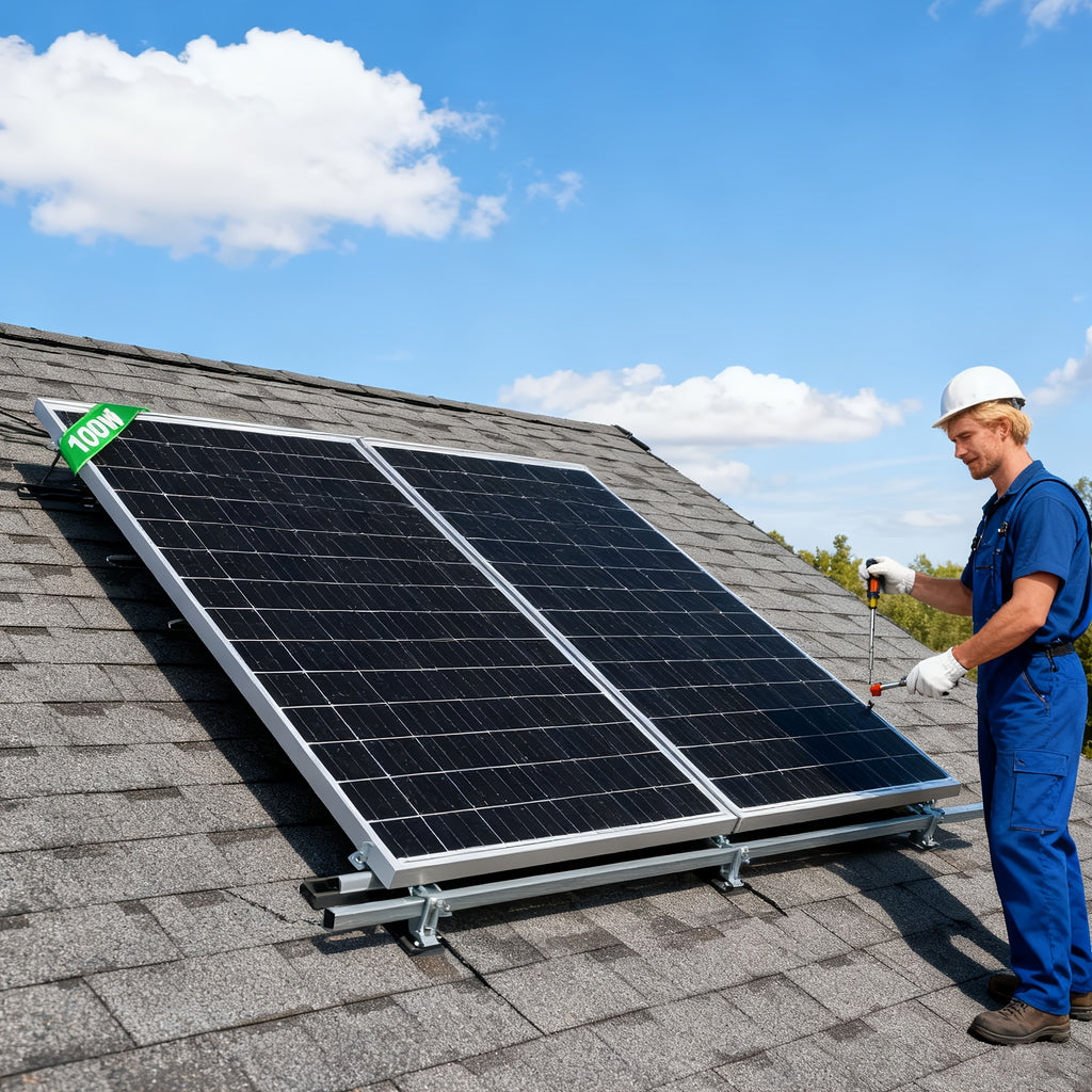 太陽能板 100 瓦 12 伏，高效單晶體太陽能 PV 模組電源充電器，適用於露營車、船舶、屋頂農場電池和其他離網應用，單片 100W
