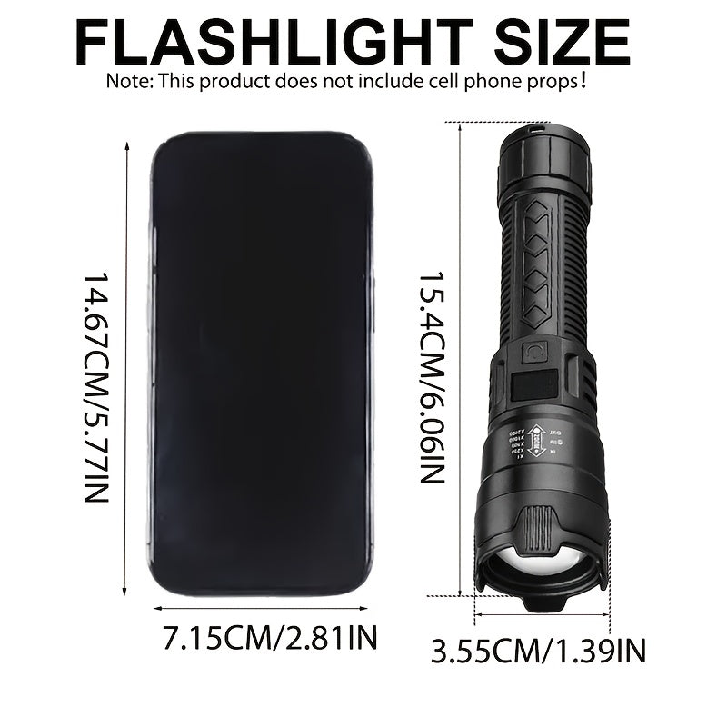 2Pcs Set Type-C USB Rechargeable LED Flashlights, Compact Non-Slip Design, Lightweight Material, Zoomable Focus & Battery Indicator, 3 Lighting Modes High-Low-Strobe, Ideal for Outdoor Activities Camping Fishing