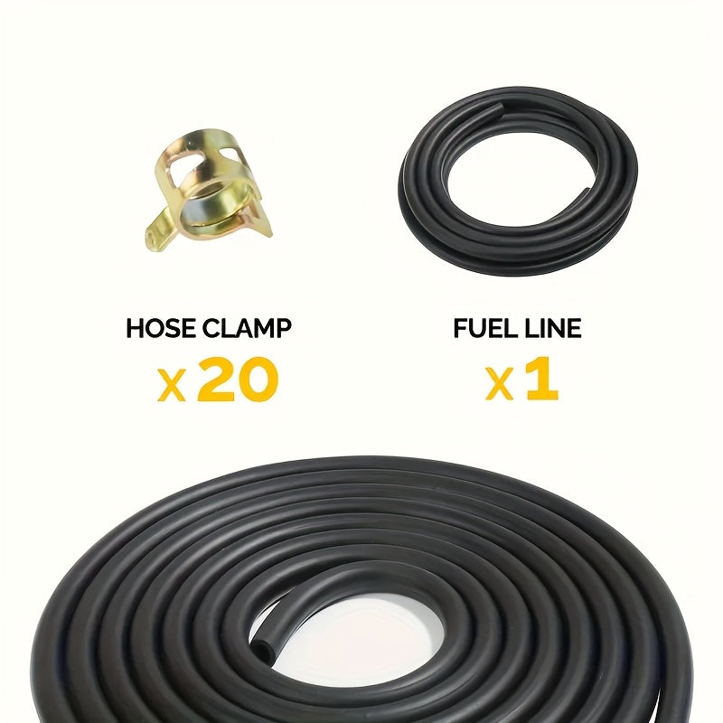 1 Piece Flexible Fuel Hose with 20 ID Hose Clamps - For Auto Parts & Small Engines - Suitable for Fuel Line Repair, Dirt Bikes, etc., Fuel Hose Repair | Flexible Fuel Hose | Durable Fuel Hose