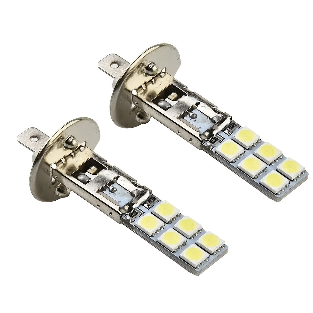 2pcs/Set 12SMD-5050 6000K Super White Super Bright 55W LED H1 Car Fog Light Front Light Driving Bulb Turn Signal Light Daytime Running Light