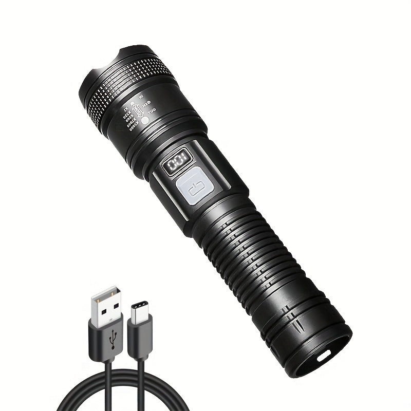 2000LM Ultra-Bright Portable Flashlight, High-Power Rechargeable LED Flashlight with Built-in Battery, Super Strong Handheld Flashlight, Long-Distance Zoomable Focus, Safety Lighting