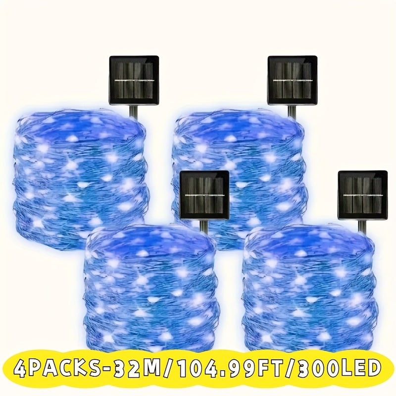 4包新款锂电太阳能软铜线灯串 ，IP54防水防尘，8种照明模式，自动夜间点亮，适用于庭院、树枝、篷布栏杆及室外装饰，户外防水太阳能灯串，节日氛围灯，可灵活摆放，耐用户外灯光，圣诞佳选