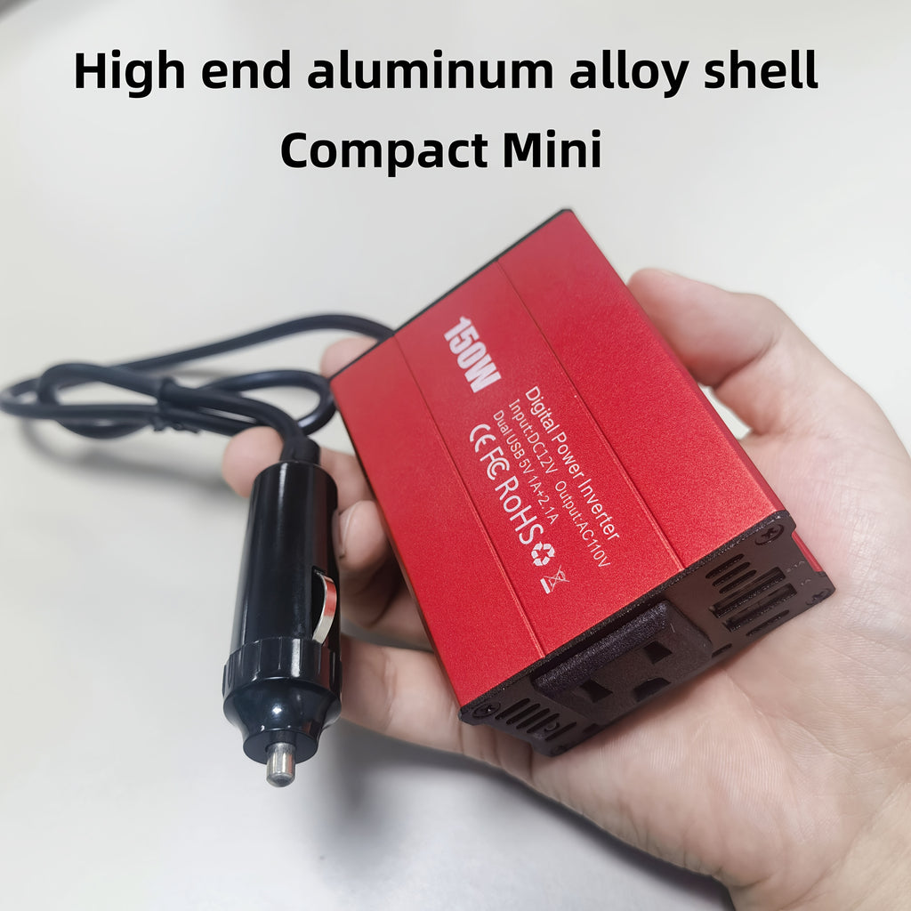 150W 车载逆变器 12V DC 转 110V AC 车载插头适配器转换器，带 3.1A 双 USB AC 车载充电器，适用于笔记本电脑，不含电池