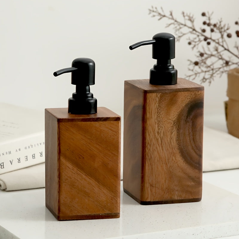 1 Vintage Wooden Soap Dispenser with Black Pump - Solid Wood Frame, 6.76oz/13.53oz Refillable Liquid Hand Soap & Dish Soap Dispenser, Freestanding for Bathroom & Kitchen Countertop, Rustic Decor Storage for Soap Bottles