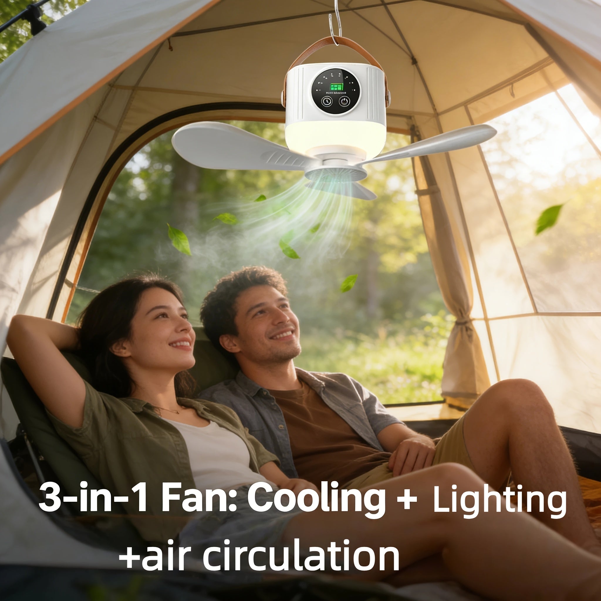 Portable Rechargeable Remote Control Small Hanging Fan with Light, Remote Operated, 4-Speed Adjustable, Quiet & Timer, 3-Level Night Light, Detachable Blades, Long-Lasting Battery, Safe for Outdoor Tents