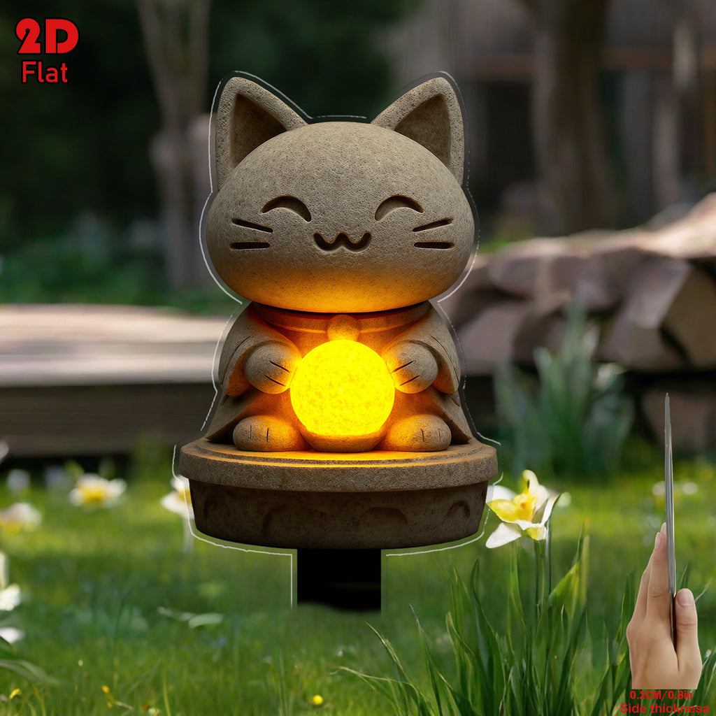2D Flat Design, Cute Kitten-Shaped Lawn Light & Flower Pot – Durable Plastic Ground Insert Outdoor/Indoor Planter, Adorable Cat-Shaped Garden Decoration, Perfect for Courtyard, Cemetery, Lawn & Party Decor – Unique Outdoor Art Gift