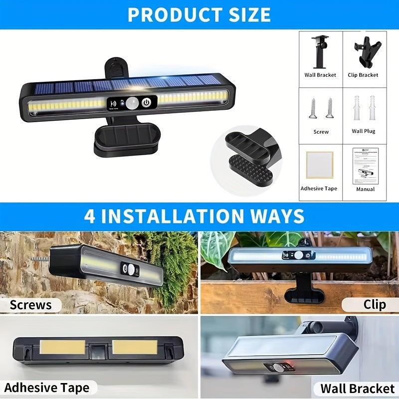 1/2 Pack Solar LED Outdoor Light, Solar Security Wall Light with Motion Sensor, Suitable for Commercial Street and Area Lighting, Solar Street Light Can Be Clip-On or Wall-Mounted, Perfect for Garage, Courtyard, Garden, Campsite Use
