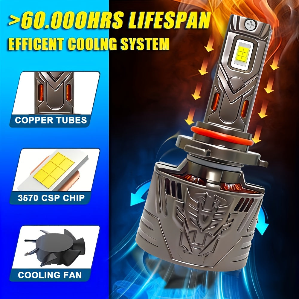 2-Pack, H11 Car LED Headlight, 9005 LED Headlight, 55,000 Lumens, 6500K White Light, 3570 CSP Chip, 9005, 9006, 9012, H1, H4, H7, H11, Compatible with Various Vehicle Models, Easy to Install, Driver Light Included, No Battery Needed