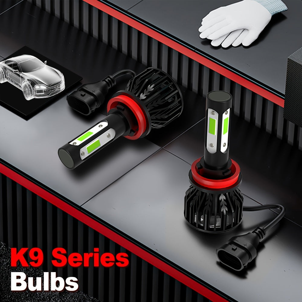 2 High/Low Beam Headlights, Luminous Intensity 30000 Lumens, 8000K Ice Blue Light, Equipped with 4 Side COB Chips, Including Models 9005/HB3, 9006/HB4, H4, H7, H11, H13, 9004 and 9007, No Battery Included