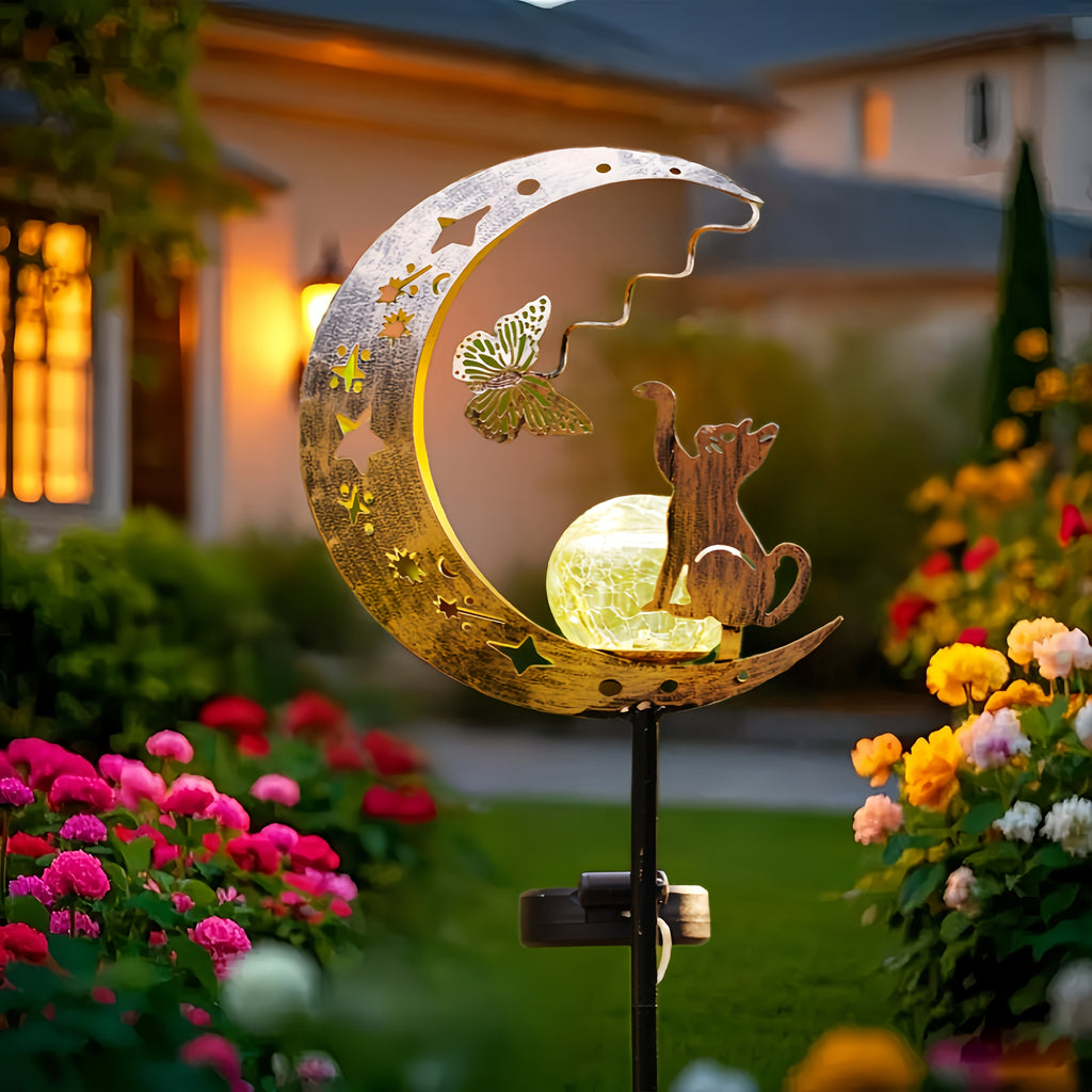 IP65 Solar Cat and Butterfly Outdoor Decorative Light, Solar Garden Metal Decorative Light, Solar Light Holiday Outdoor Display Lighting, Solar Garden Light, Solar Landscape Decoration, Suitable for Garden, Courtyard, Path, Gazebo