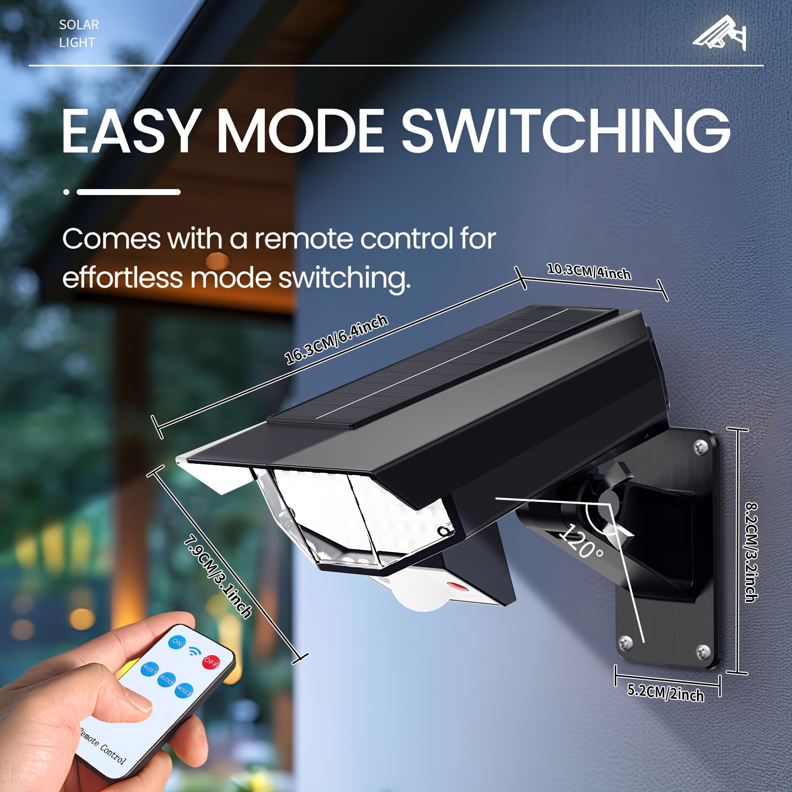 1pc LED Ultra-bright Solar Wall Light | HD Camera Design | Dazzling Bright Light with Motion Sensor | Realistic Surveillance Effects | Remote Control Included | Anti-theft Feature | Durable ABS Material Suitable for Commercial Streets and Garages