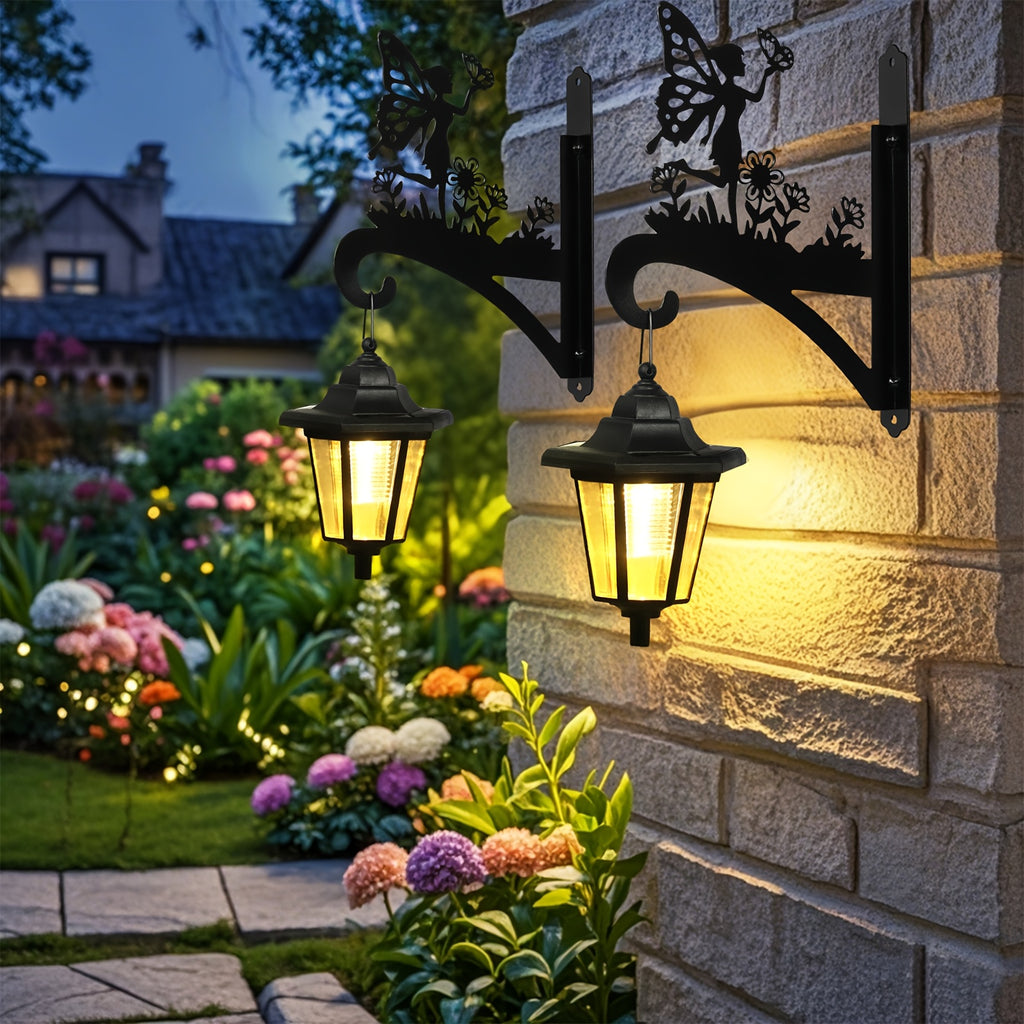 OTDECOR 2-Pack Outdoor Hook Wall Light with LED Lantern, IPX4 Butterfly Flower Fairy Silhouette Iron Wall Decoration, Suitable for Balcony, Courtyard, Walkway Decoration, Ideal Choice for Outdoor Decoration.