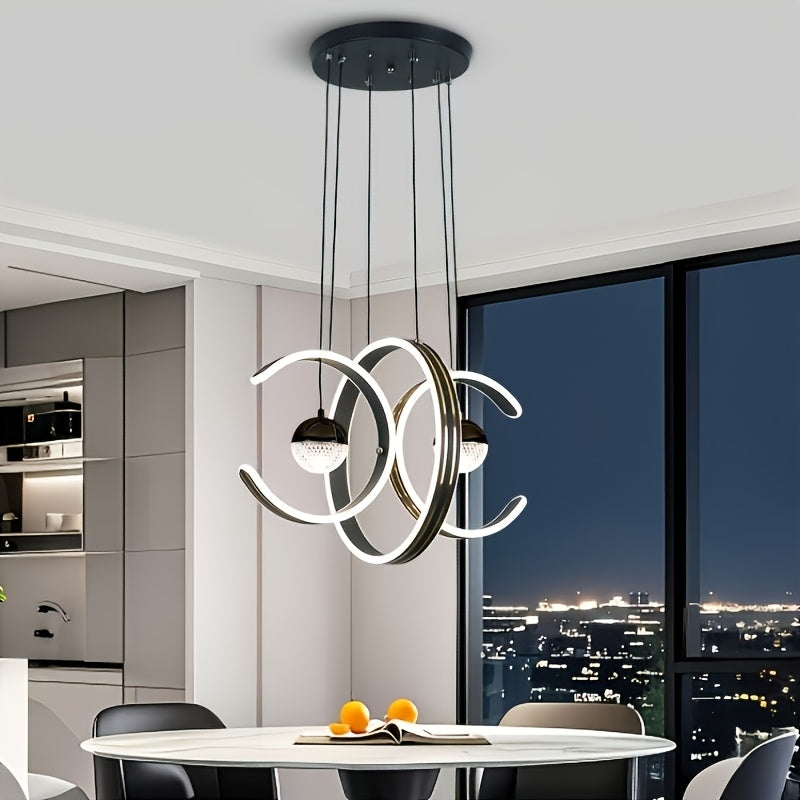 Modern LED Indoor Pendant Light Double-C Circle Pendant Decoration, 3-Color Temperature Adjustable Lighting Fixture