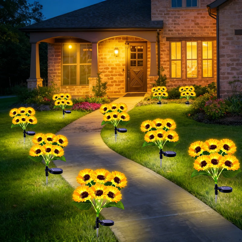 1Pc/6 Flowers Solar Sunflower Garden Light - Solar Flower String Light, Outdoor Solar Light for Parties, All-Season Garden Decoration, Courtyard and Lawn Decoration, Mother‘s Day, Father’s Day, Thanksgiving, Christmas, New Year Decoration