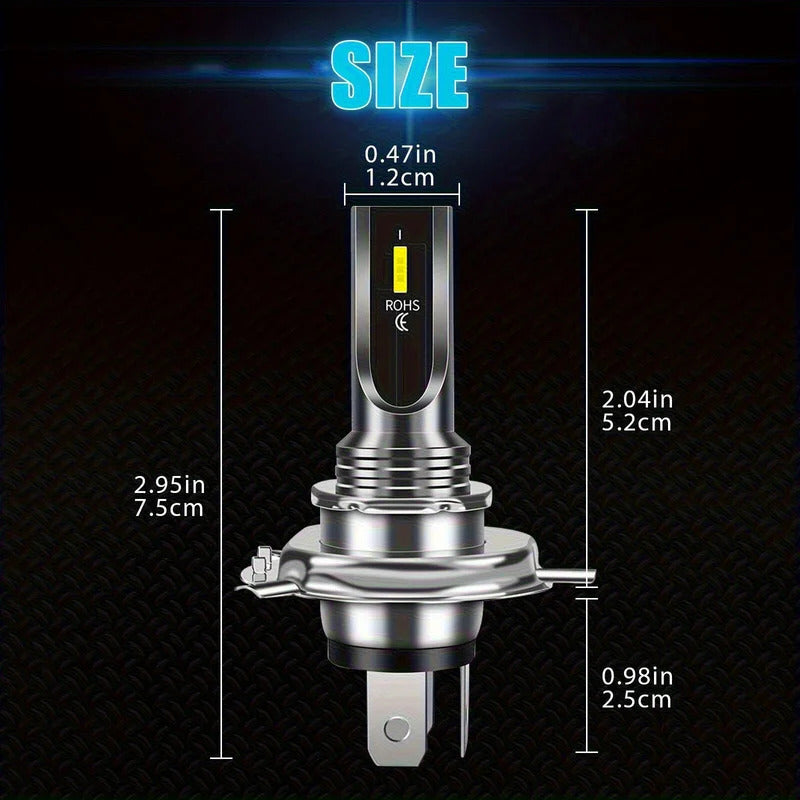 2-Pack 4800 Lumens H4/9003/HB2 LED Combo Fog Light Driving Light Bulb Set, Super Bright 6000K White Light, 1860 Chip, Plug-and-Play Car Front Fog Light, for Cars, Trucks and Motorcycles