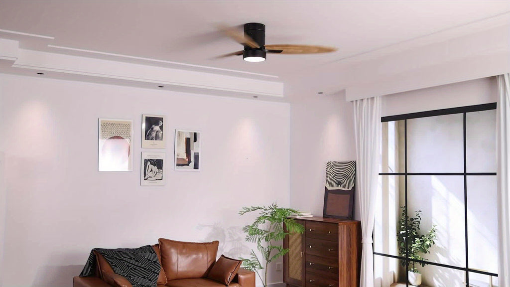 Sofucor New 56" Black Ceiling Fan with Light & 3 Solid Wood Blades, Remote Control for Living Room, Patio & Dining Room