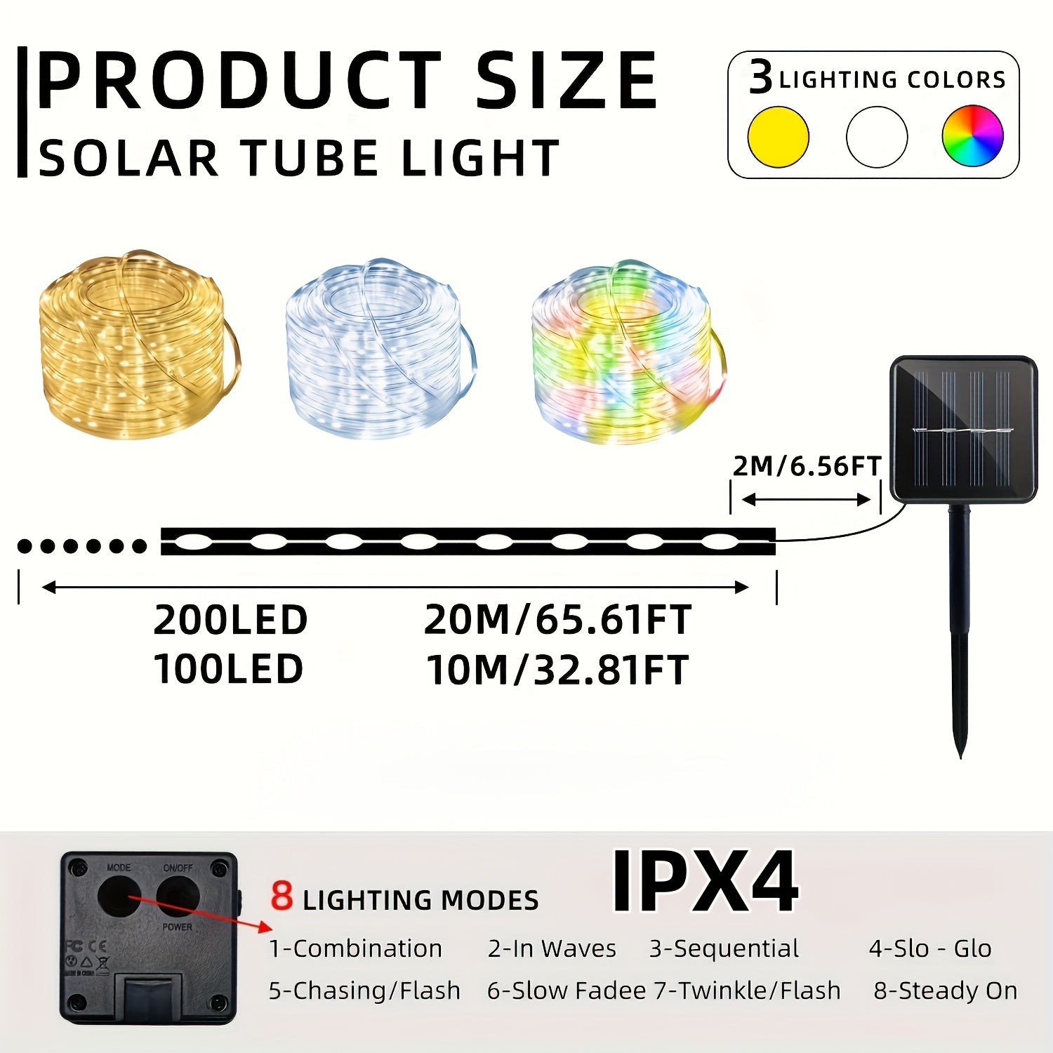 A set of outdoor solar garden lights, water pipe lights, tube lights with 8 flashing modes, IPX4 protection rating, angle theme, suitable for Christmas, gardens, shops, parties, weddings and other scenes, three colors optional