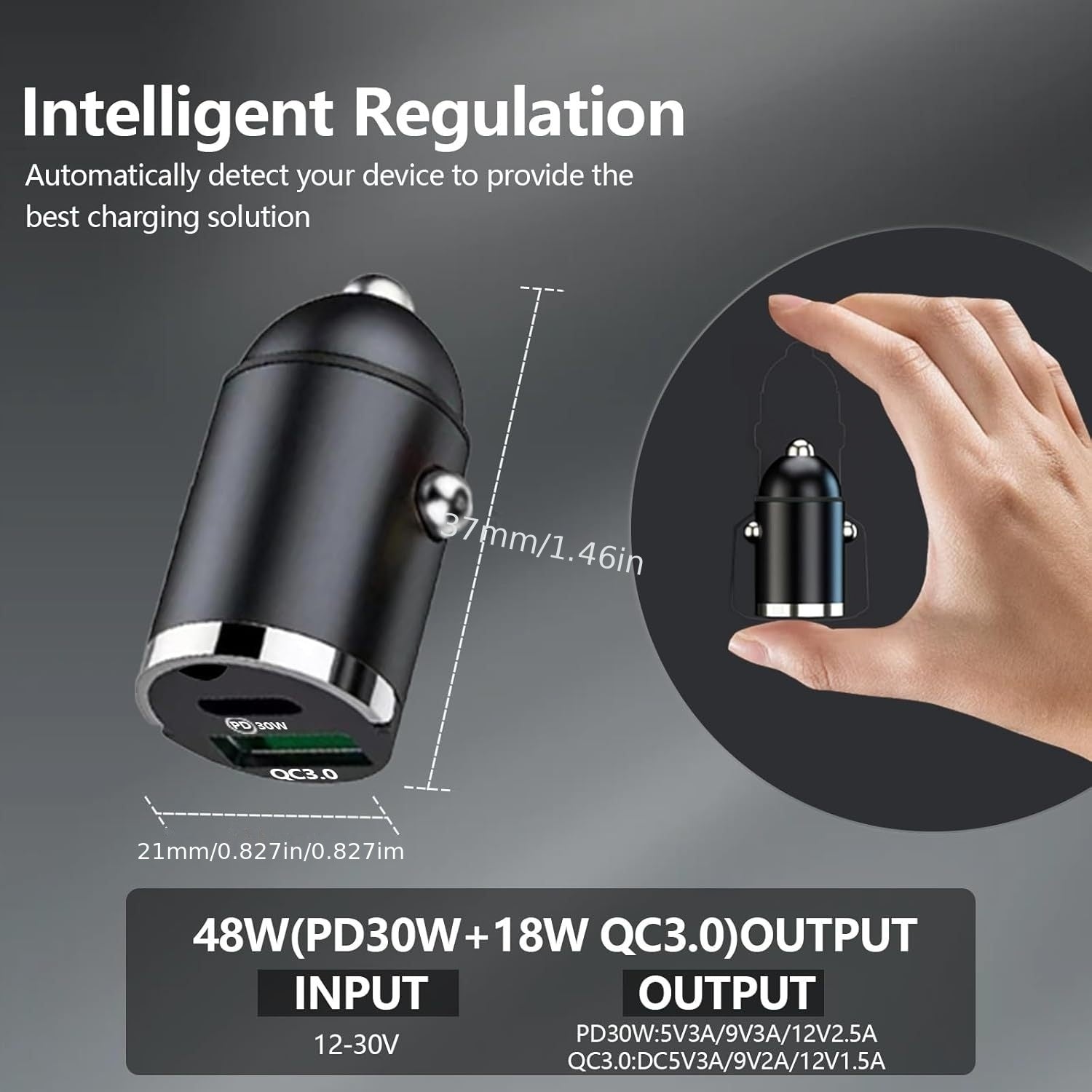 100W Fast Car Charger, Type-C Quick Charge, Ultra-Mini Pull-Ring Design, PD3.0 Dual-Port Adapter, Compatible with iPhone 14/13 Pro Max, iPad, Samsung, MacBook – No Battery Required