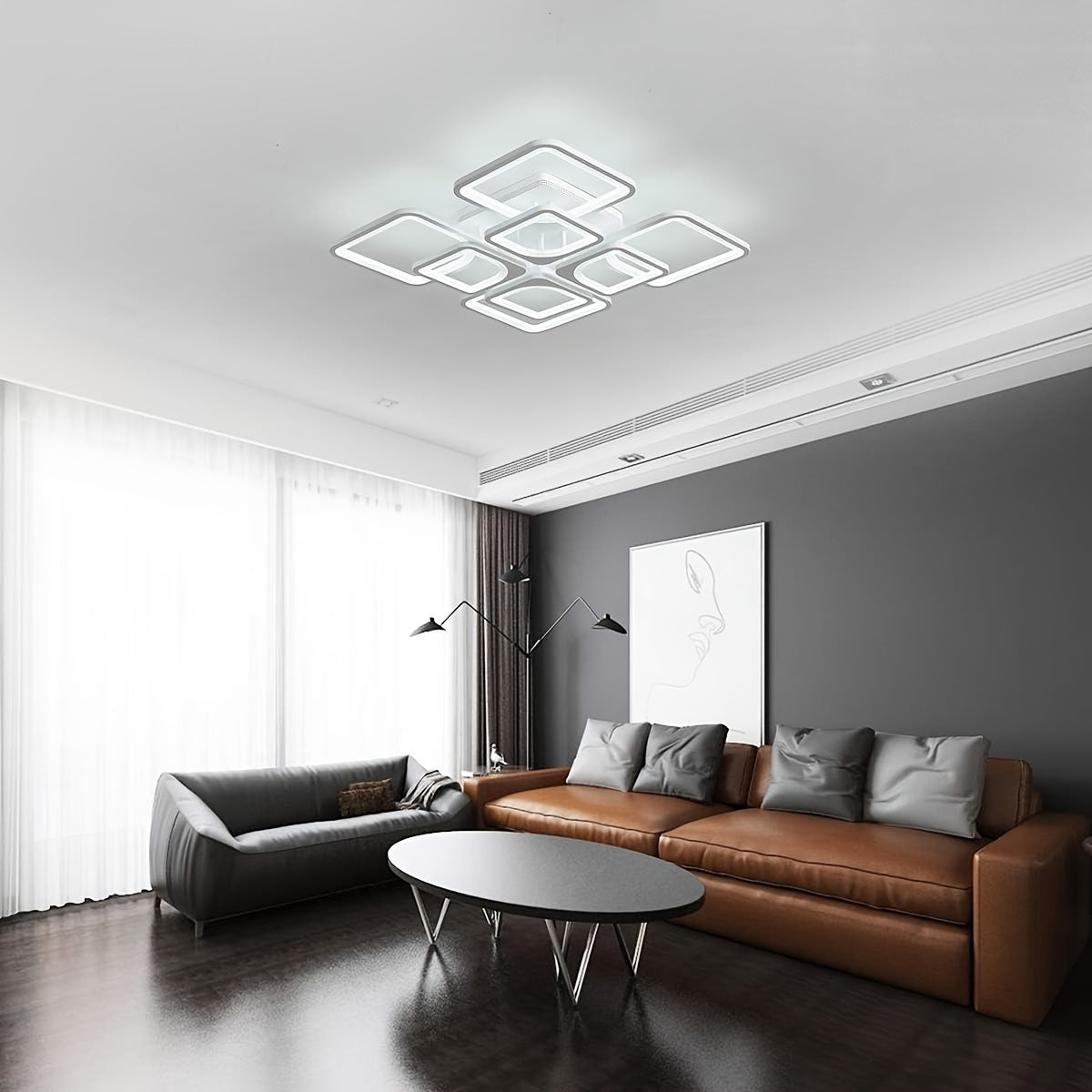 Enncll modern LED ceiling light, dimmable flush mount ceiling light fixture, with remote control, 23.6" 8-square acrylic ceiling light, suitable for kitchen, living room, dining room, bedroom, 3000K-6500K