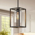 Vintage black industrial pendant light - single-head clear glass shade, durable metal construction, semi-flush mount kitchen dining room café home decoration, E26 bulb base (bulb not included), ambiance ceiling light | pendant light for dining room