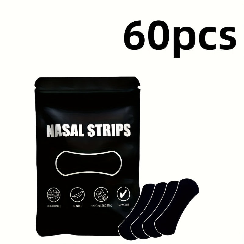 60pcs/30pcs 黑色胶布鼻贴 - 高级止咳鼻贴，额外持久，睡眠质量和呼吸更好，低过敏性鼻塞缓解，无药物，易于应用和移除，鼻贴缓解鼻塞 100pcs