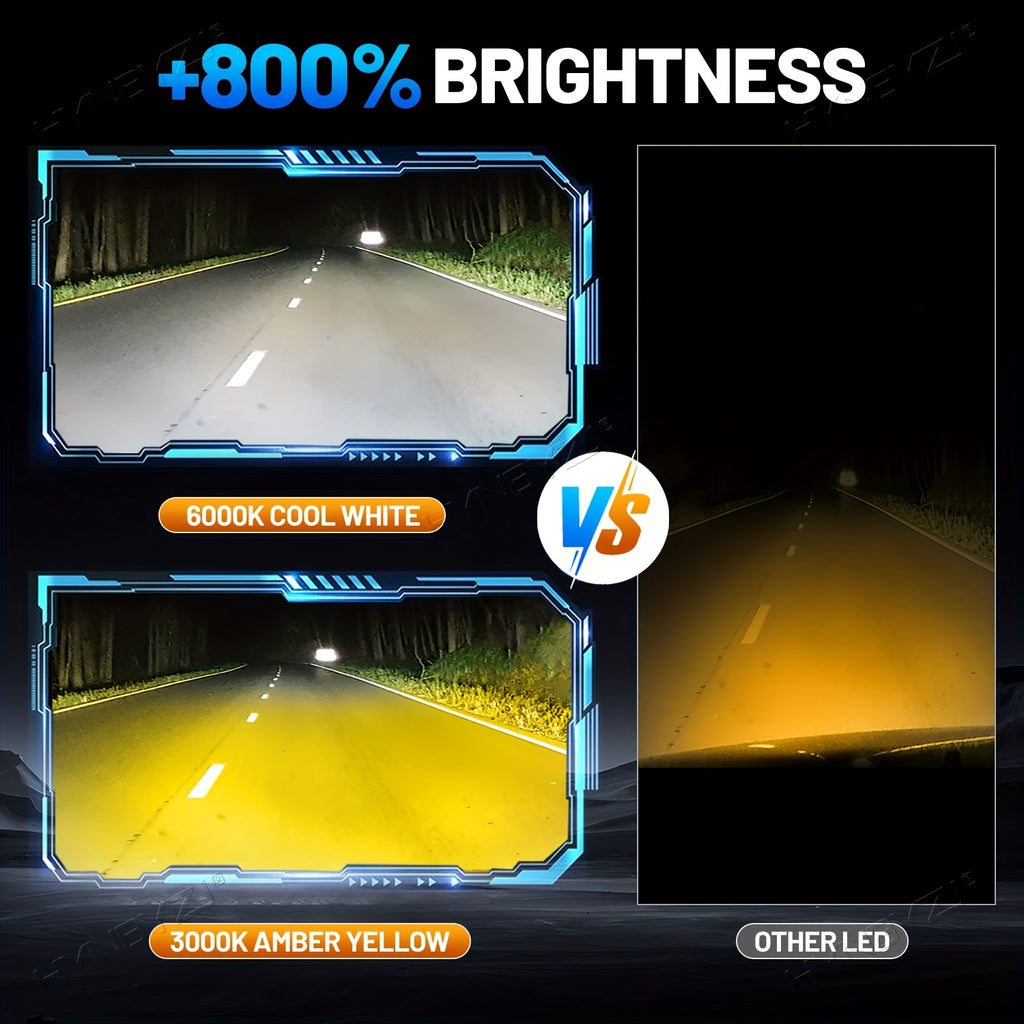 Set of 2 H7 LED Headlights, Compatible with 9005/HB3, 9006/HB4, 9012, H11, H4 and H1 Bulbs, Available in 6000K White and 3000K Yellow Dual Colors, with One-Key Switch, High Brightness CSP Chip, No Battery Included