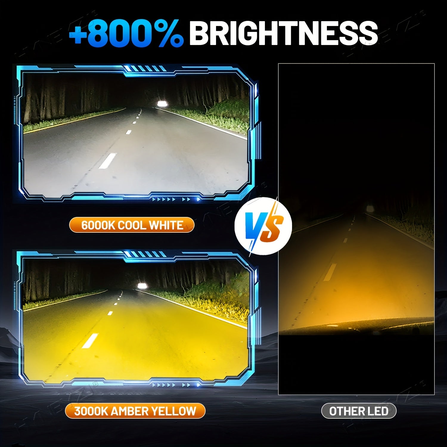Set of 2 H7 LED Headlights, Compatible with 9005/HB3, 9006/HB4, 9012, H11, H4 and H1 Bulbs, Available in 6000K White and 3000K Yellow Dual Colors, with One-Key Switch, High Brightness CSP Chip, No Battery Included