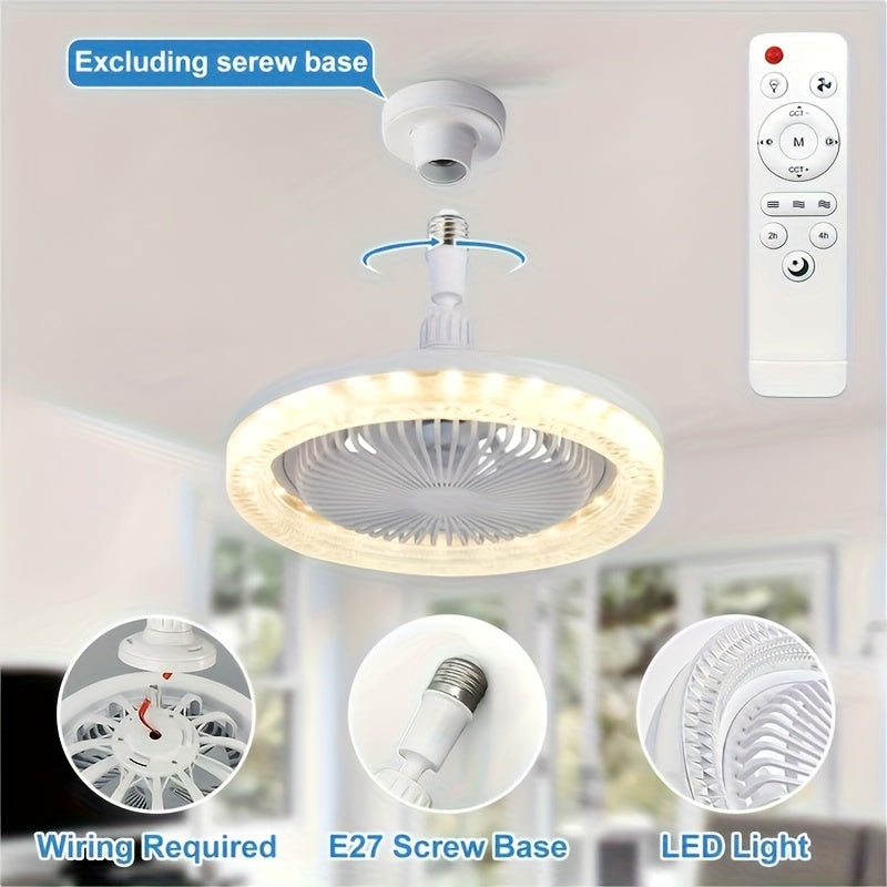 10 Inch 360° Rotatable Ceiling Fan Light with Remote, 3 Wind Speeds & 3 Light Colors, Memory Function, 2/4 Hours Timer, E27 Screw Base LED Fan Light, 4 Color Options for Bedroom Garage Kitchen Workshop