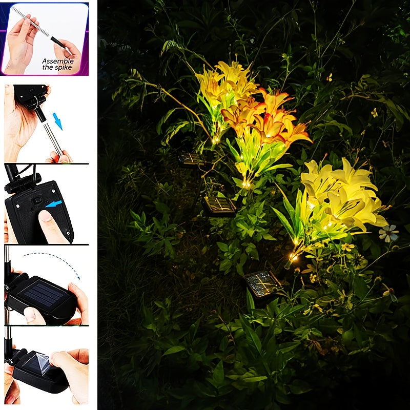 1-Piece Outdoor Solar Garden Light, Upgraded High Simulation 6 Lily Flowers, Spring, Autumn Decorative Solar Outdoor Light, Garden, Courtyard, Path, Lawn, Party, Holiday Decoration