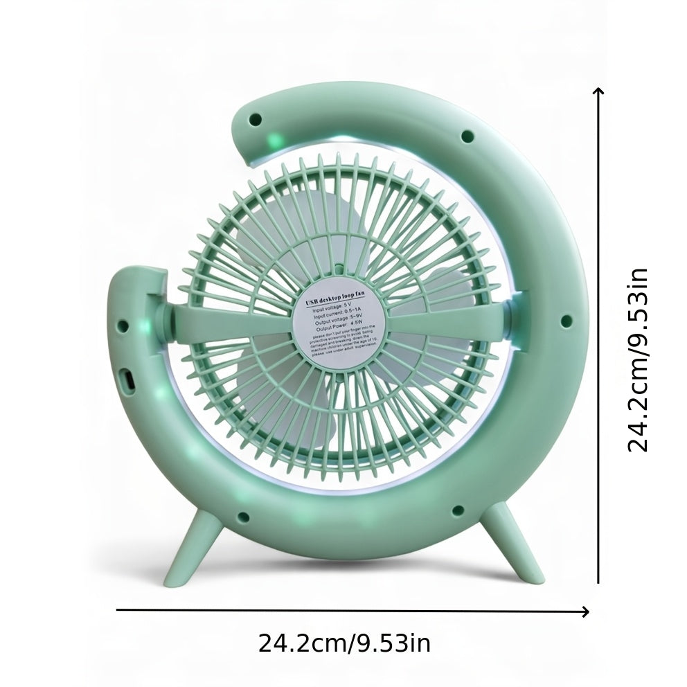 Colorful RGB Desktop Mini Fan, 3 Speed Levels, 1800mAh Long Lasting Rechargeable Battery, 9 Ambient Light Modes, Quiet Low Noise Design, Compact & Portable, Durable PP Material