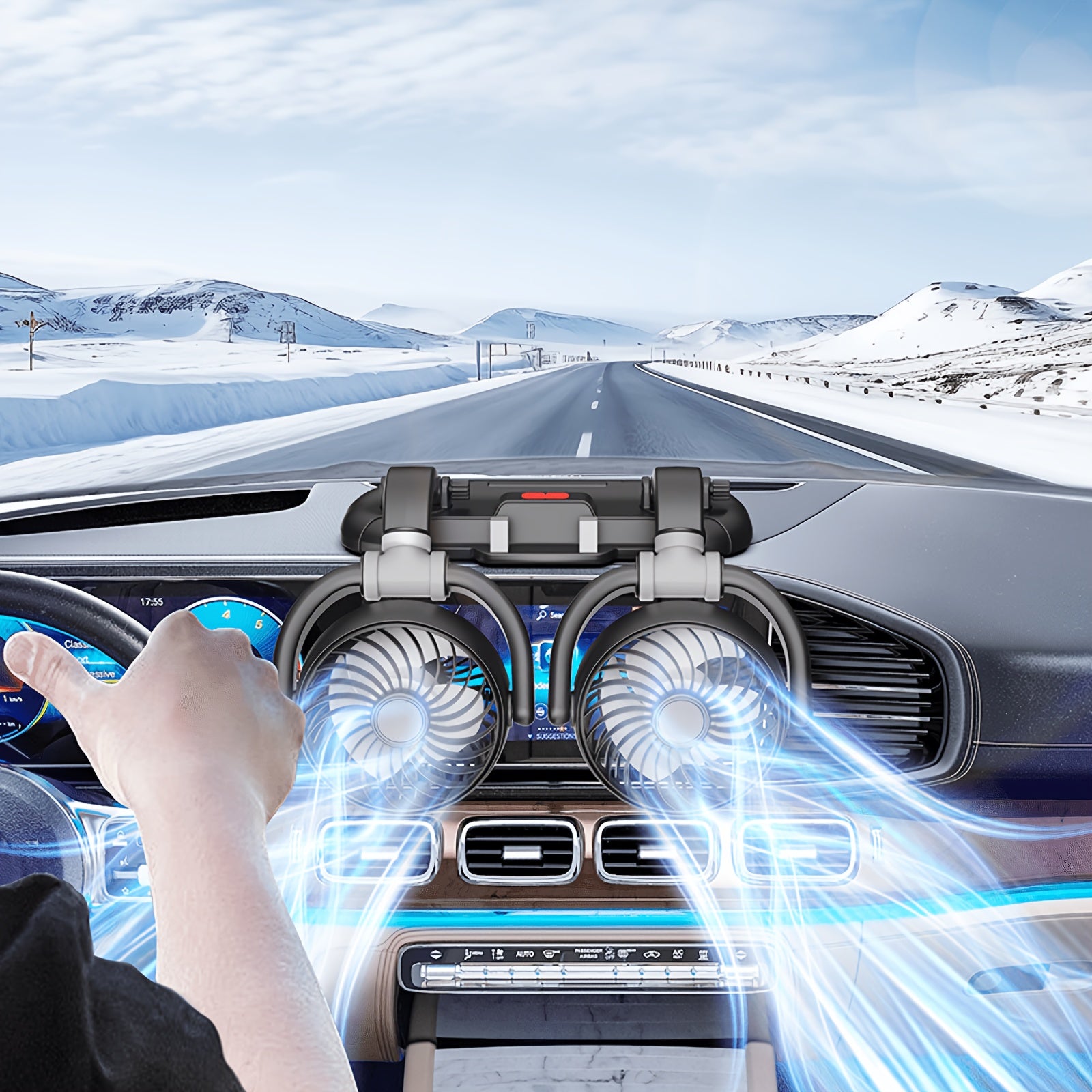 Dual-Head Car Fan - Powerful Wind, Adjustable Speed, Multi-Angle Rotatable, Compact Design with Phone Storage Slot, Suitable for Cars, SUVs and Trucks, Perfect for Travel, Beach Vacation, Back to School, Comfortable Car Interior Use, Battery-Free Design