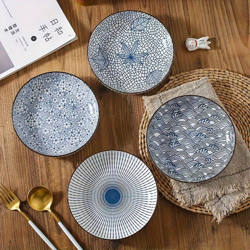 4 Ceramic Dinner Plates, 8 Inches in Diameter, Microwave & Dishwasher Safe, Ideal for Sushi, Salad, Dessert & Pasta – Perfect for All Seasons, Seasonal Theme Design