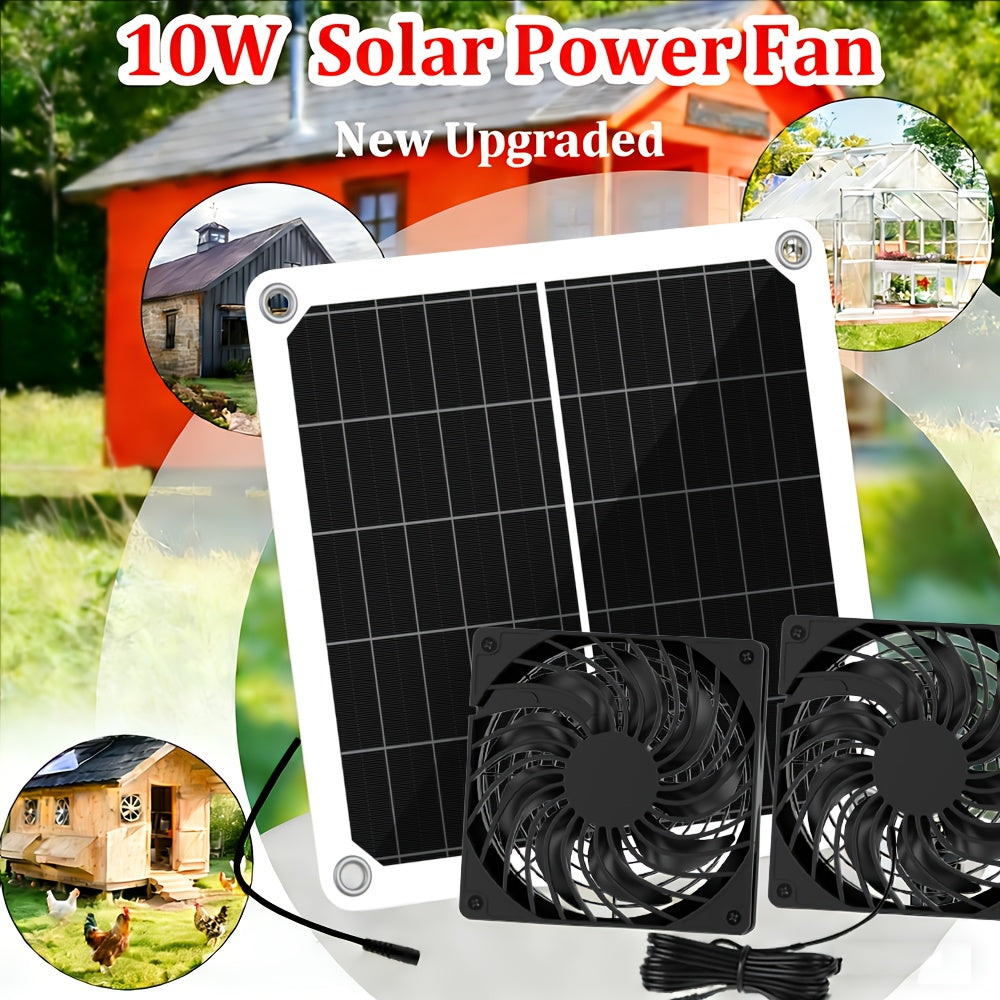 10W Solar Fan, Reversible Intake and Exhaust Ventilation Cooling Fan with Mounting Accessories, IPX5 Waterproof, Suitable for Outdoor Shed, Chicken Coop and Greenhouse