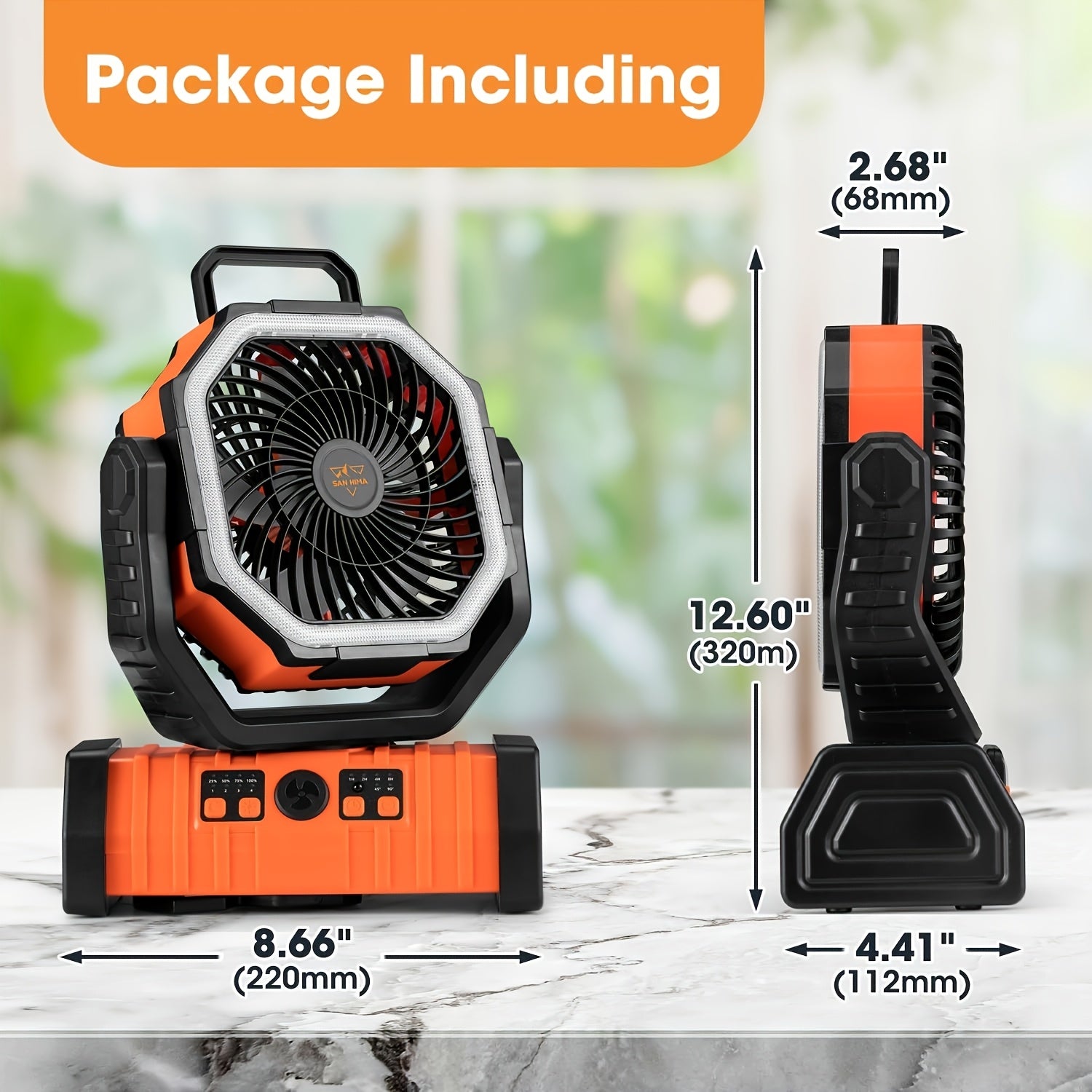 3-in-1 Rechargeable Fan with Charging Lighting and Fan Function, Battery Powered Camping Fan, Portable LED Lantern Camping Fan, 4 Speed Rotatable Rechargeable Fan for Tent, BBQ and Travel Use