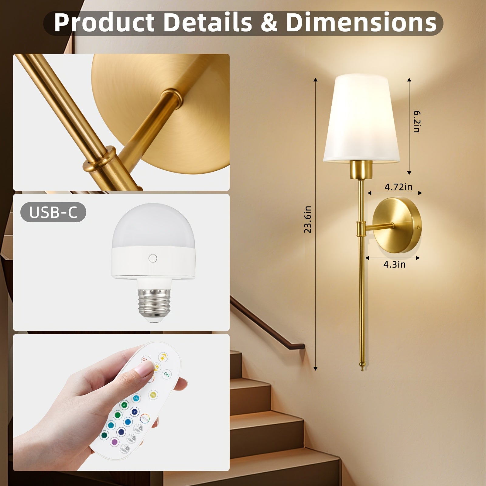 [Christmas Decorative Wall Light] 2-Piece Modern Cordless Wall Light, Equipped with Rechargeable Lithium Battery, Remote Control, 15 Light Colors and Dimmable Function, Suitable for Bedroom and Living Room, Rechargeable LED Light