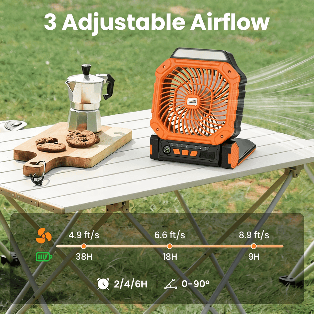 Multifunctional Outdoor Portable Fan, Solar & USB Dual Charging, High Airflow Timing Function, Perfect for Fishing Camping Use