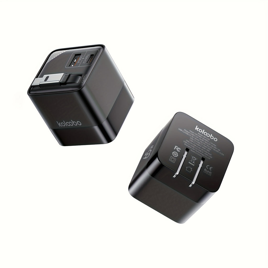 65W Portable Fast Charger with a Retractable Cable And Foldable Plug, Designed for Travel. Compatible with for iphone 17/16/Pro/Pro Max/15/14 And Galaxy/Ultra Series. The Charging Cable Retracts for Easy Storage And Portability