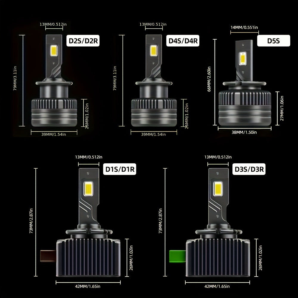 Super Bright LED D1S D2S D3S D4S D5S High/Low Beam CSP Car Light, 6000K High Brightness White, Aluminum Housing with Fast Cooling Fan, Built-in Driver, Plug-and-Play, 2-Pack