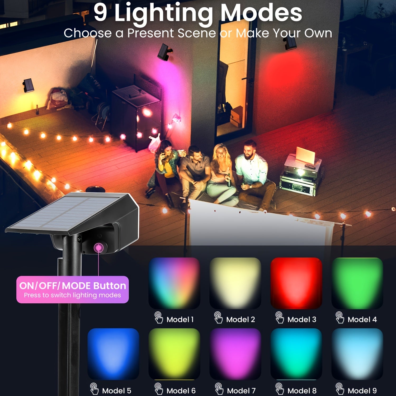 6-Piece Solar Spotlight Outdoor IP65 Waterproof, 9 Lighting Modes RGB Color Changing, Solar Landscape Spotlight 63 LED Warm White Light Courtyard Light – Perfect Choice for Halloween Christmas Decoration