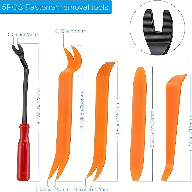 Automotive Retainer Clip Kit with 5 Removal Tools - 6 Sizes of Plastic Push-Type Trim Clips Fasteners, Car Body Bumper Fender Rivet Assortment for Trucks & Motorcycles