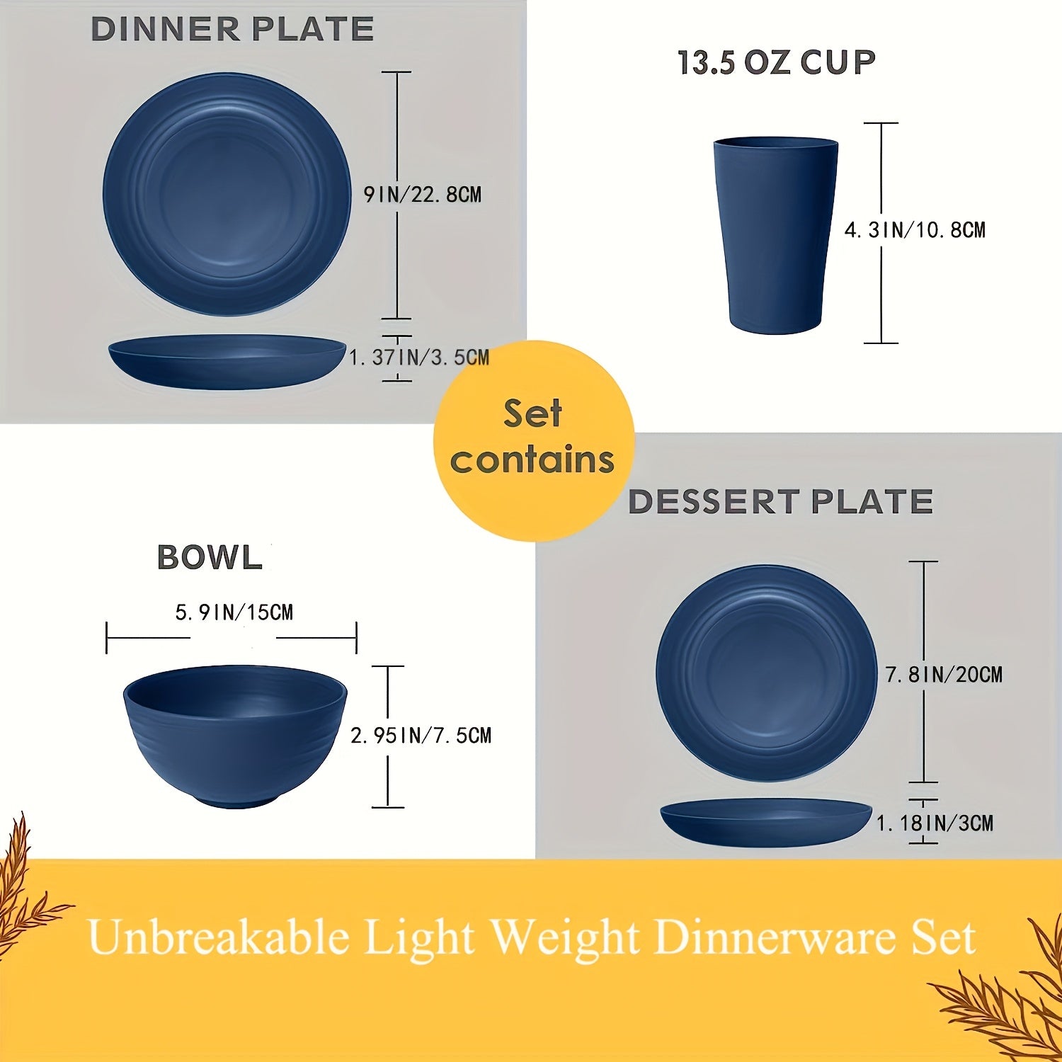 16-Piece Blue Dinnerware Set for 4 Persons – Includes Dinner Plates, Bowls & Cups – Microwave & Dishwasher Safe – Perfect for Christmas, New Year, Valentine‘s Day, Kitchen, Outdoor Camping, RV & Picnics