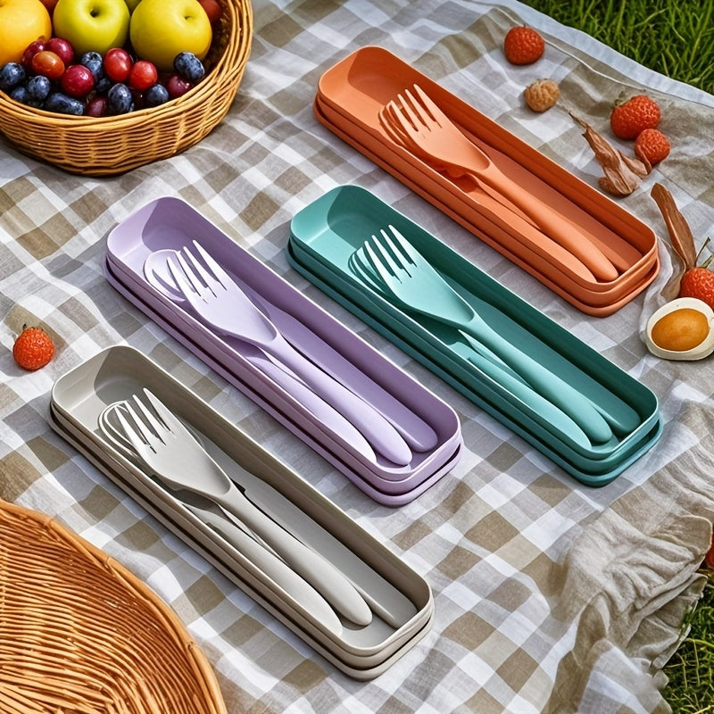1 Set Outdoor Cutlery Set – Portable Spoon, Fork & Knife with Storage Case – Reusable Camping Utensil Set – Perfect for Work, School, Travel & Picnics