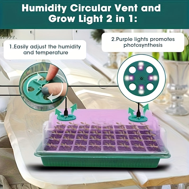 2 Packs 80 Cells / 5 Packs 60 Cells Seed Starter Tray with Grow Light, Seed Starting Kit, Timed Seed Tray, Adjustable Brightness & Humidity, Greenhouse & Garden Seed Planting, Indoor Plant Grow Light
