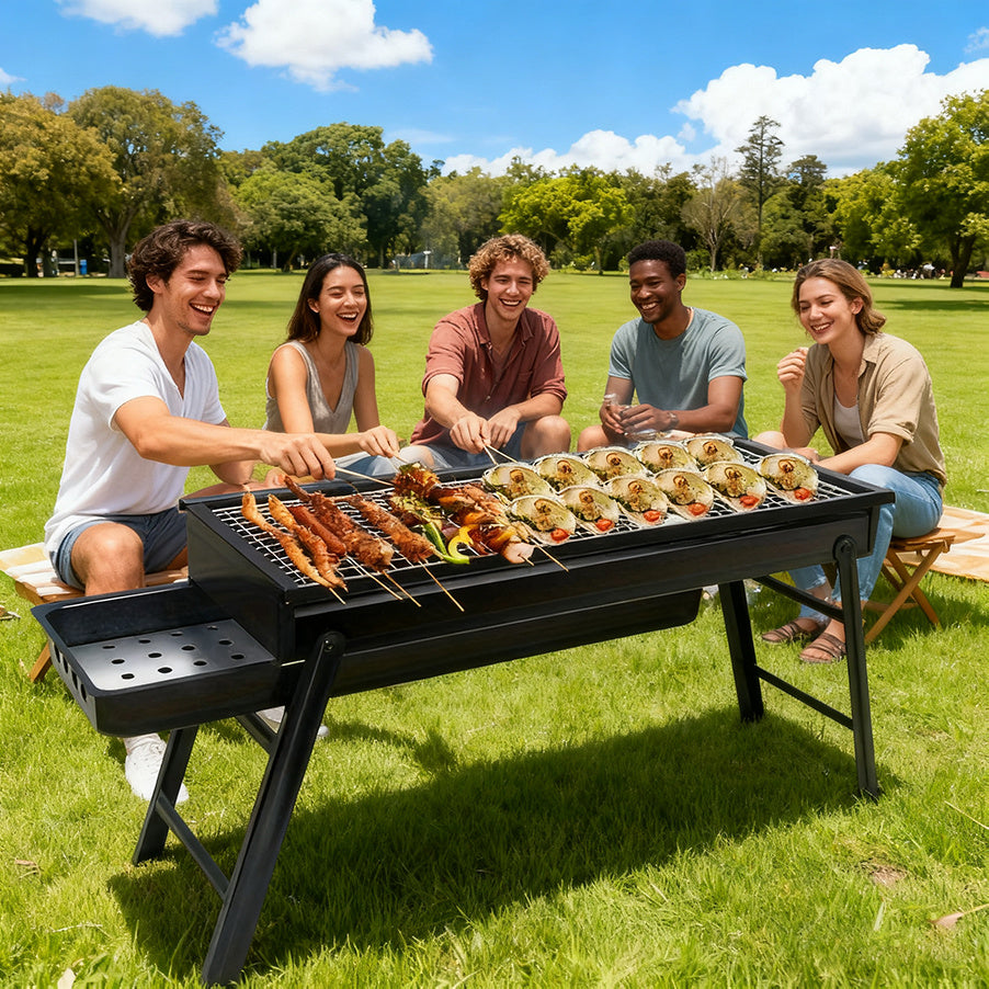 Heavy-Duty Portable Stainless Steel Charcoal Grill with Foldable Legs - Compact BBQ Grill for Camping, Picnic, Backyard | Ideal Choice for Adults, Quick-Ignition Campfire Grill with Carry Case, Polished Surface, Outdoor Cooking Grill