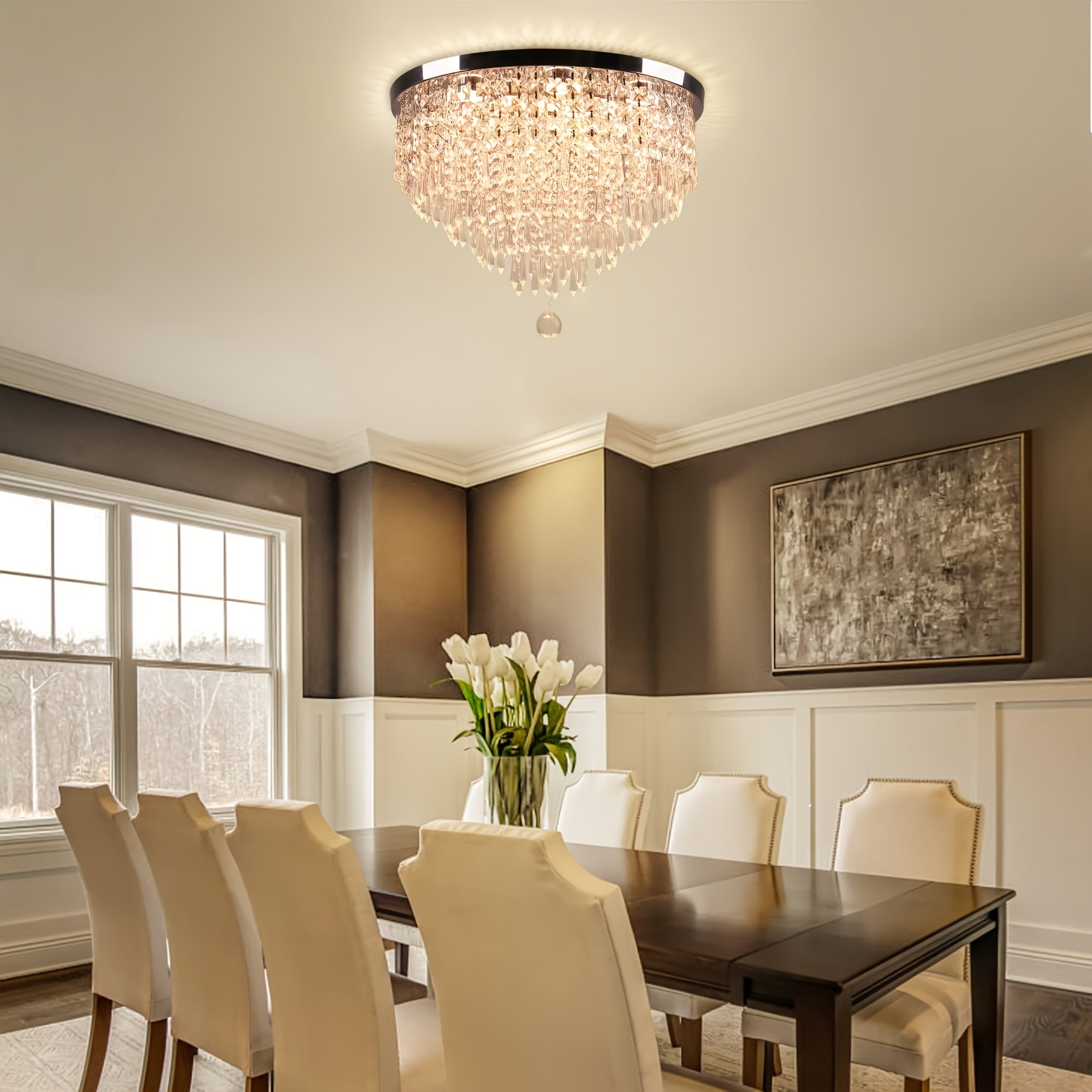19.7-Inch Modern Crystal Chandelier LED Recessed Ceiling Light, Suitable for Dining Room, Bedroom and Living Room, Warm White Light