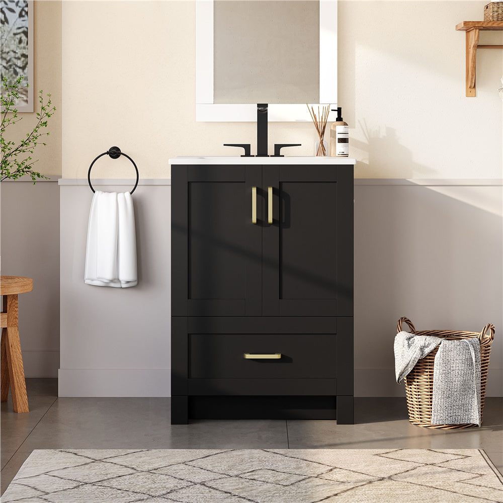 Costoffs Freestanding Bathroom Vanity with Ceramic Sink - 2-Door Base Cabinet with Drawers, Modern Bathroom Storage Combo Set, Home Furniture
