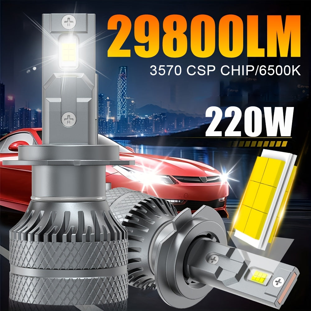 Automotive 2-Pack LED Car Headlights - H7/H4/H1/H11, 9005/9006/9012 Sockets - 29800 Lumens, 220W High/Low Beam Dual Mode, 6500K Cool White Light, Suitable for Various Environments, Ultra-Efficient Cooling Fan