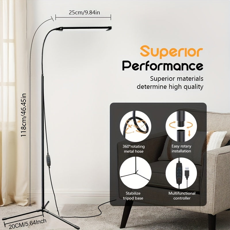 Smart LED floor lamp, gooseneck reading table lamp, 3-color temperature adjustment, stepless dimming, suitable for living room, bedroom