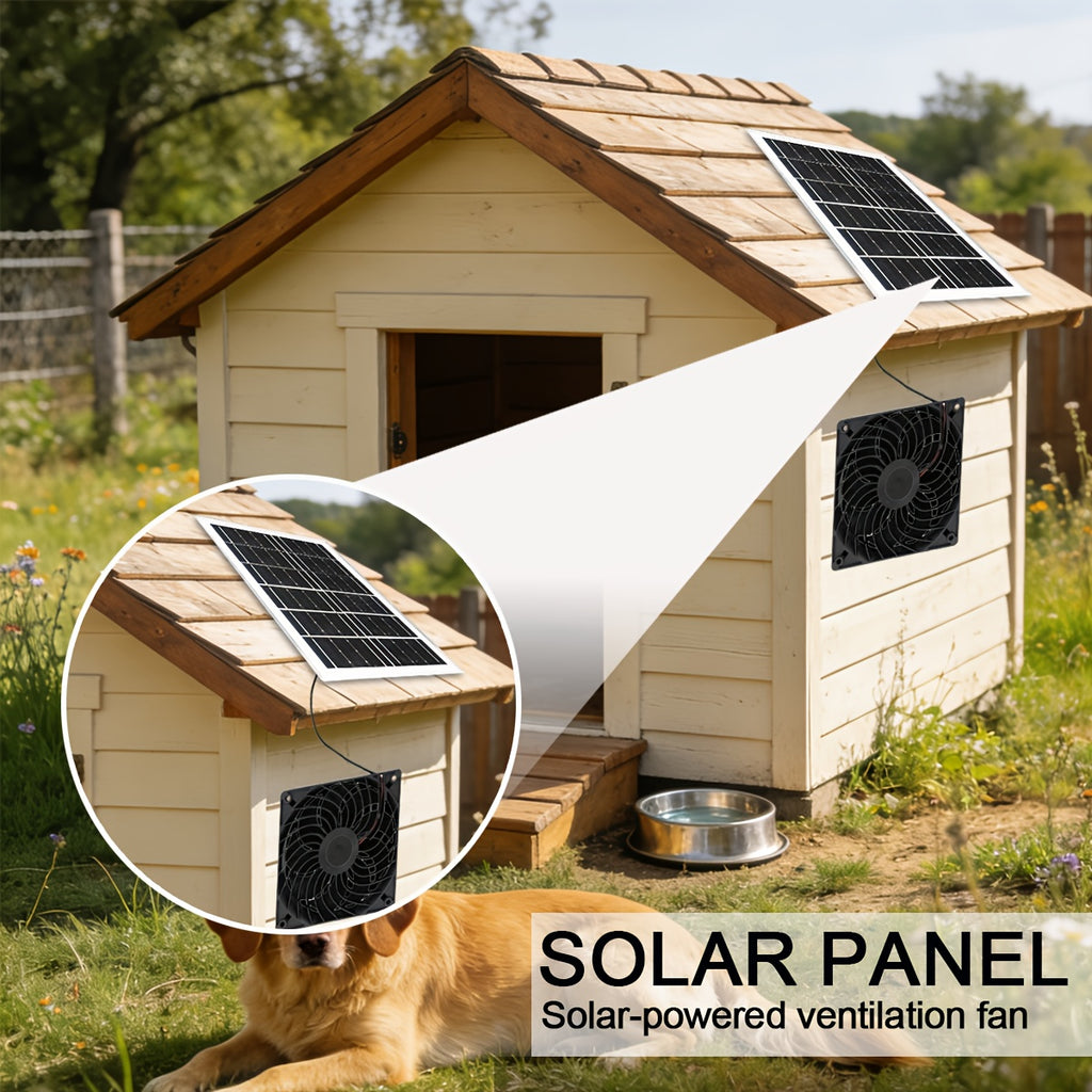 Solar Powered Ventilation Fan, Equipped with Solar Panel and Vent Exhaust System, Battery-Free Operation, Ideal Ventilation Device, Perfect for Chicken Coop, Greenhouse, Shed and Pet House